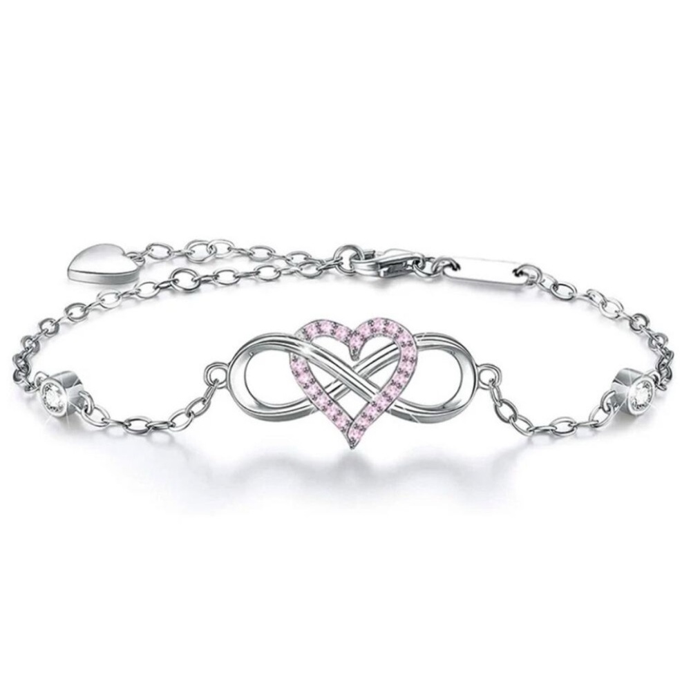 Retail $75 Heart & Infinity 925 Sterling Silver Adjustable Bracelet*PINK HEART